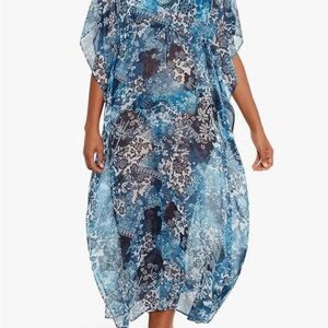 NWT Lauren Ralph Lauren womens Indigo Patchwork Midi Caftan Cover Up